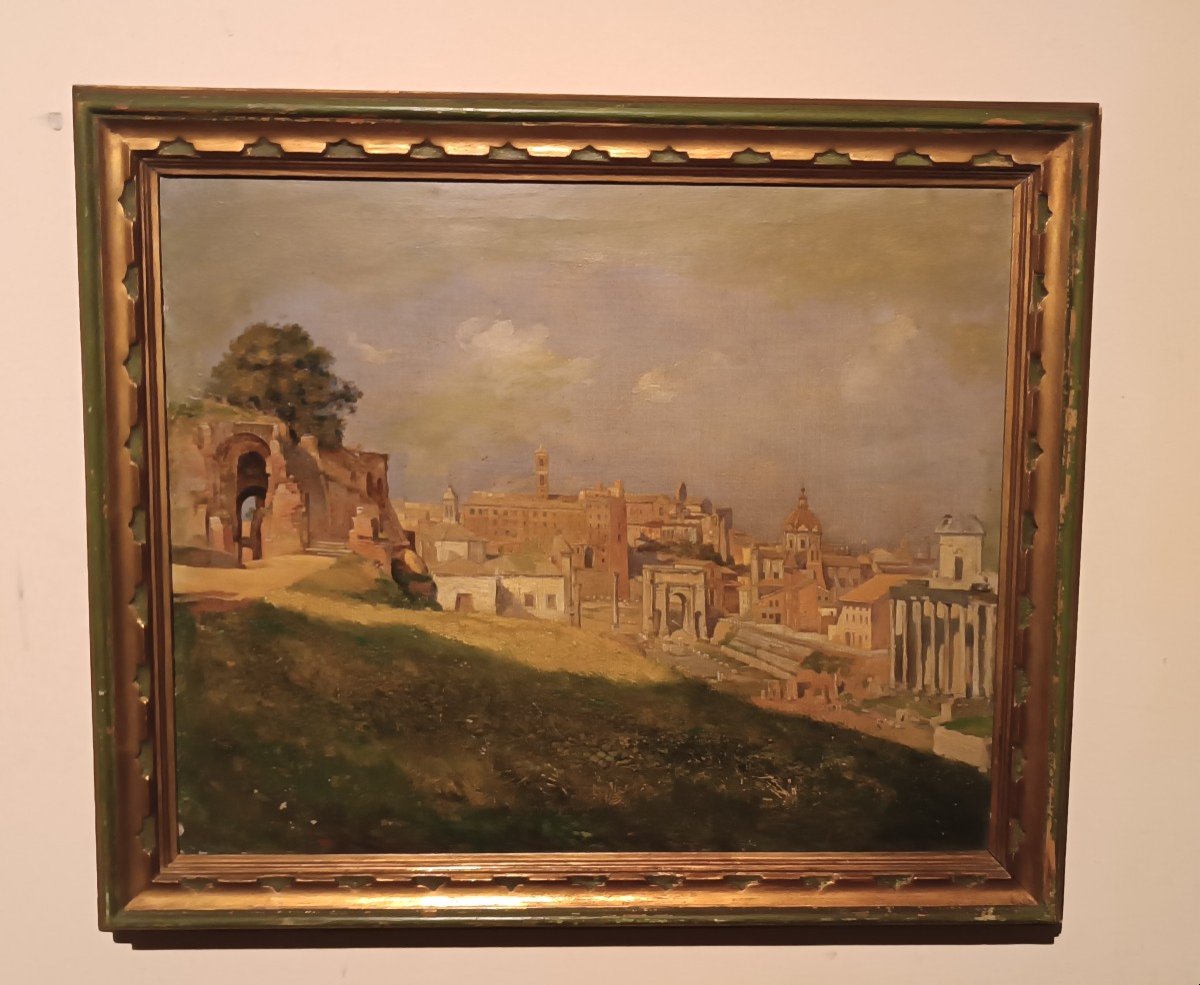 Ancient Painting Depicting A Glimpse Of A View Of Rome, End Of The 19th Century, Signed