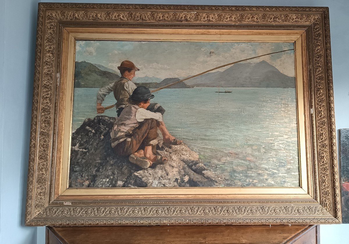 Large Oil On Canvas - Fishermen - Alfonso Muzii (castellamare Adriatico 1856-pescara 1946)-photo-2