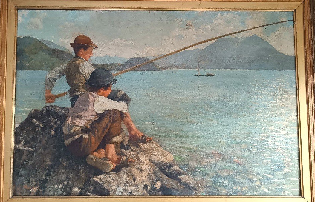 Large Oil On Canvas - Fishermen - Alfonso Muzii (castellamare Adriatico 1856-pescara 1946)-photo-3