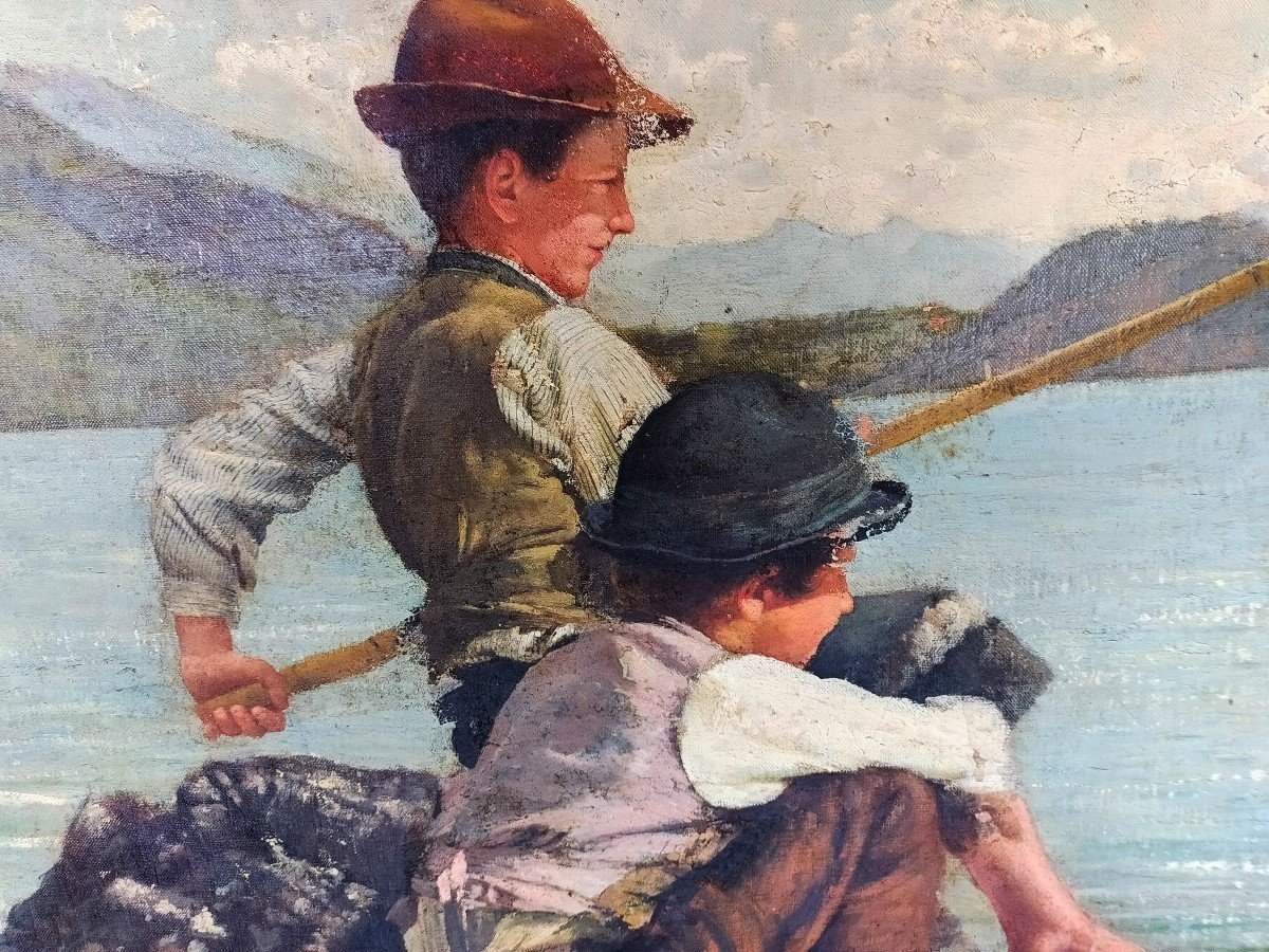 Large Oil On Canvas - Fishermen - Alfonso Muzii (castellamare Adriatico 1856-pescara 1946)-photo-2