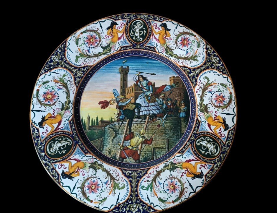 Very Large Majolica Parade Plate From The 1920s Faenza Giuseppe Fiumi - 57 Cm-photo-2