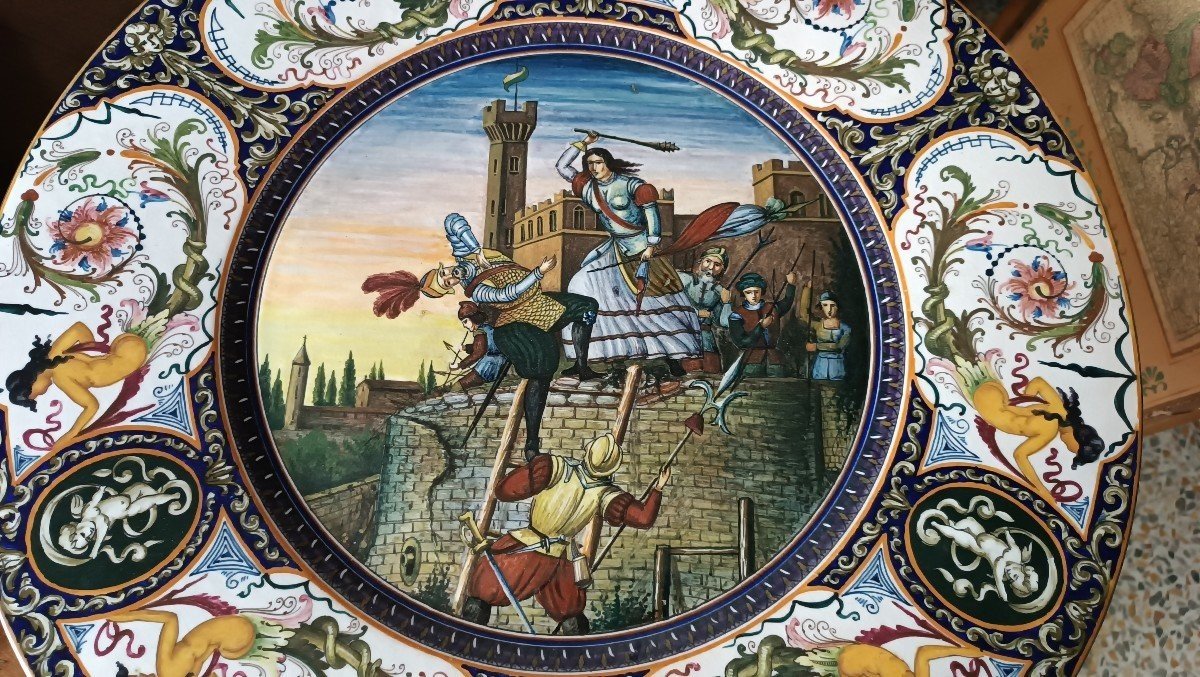 Very Large Majolica Parade Plate From The 1920s Faenza Giuseppe Fiumi - 57 Cm-photo-3