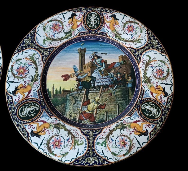 Very Large Majolica Parade Plate From The 1920s Faenza Giuseppe Fiumi - 57 Cm