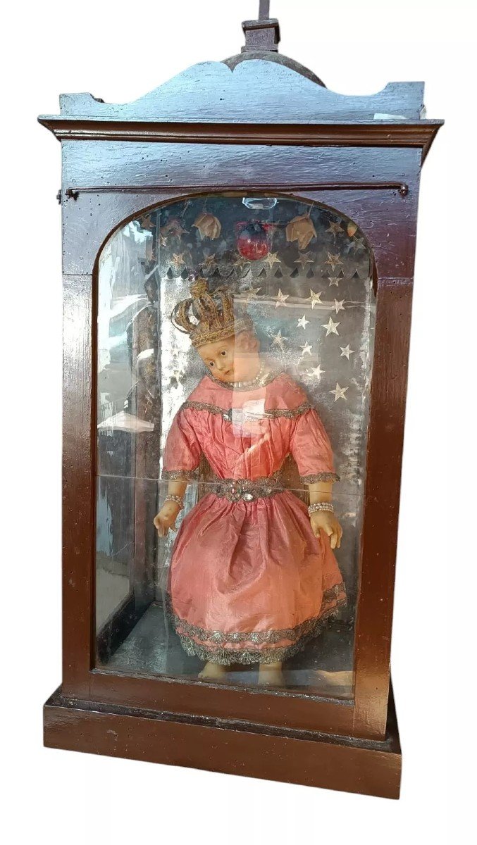 Antique Large Wax Child Jesus With Original Display Case-photo-2