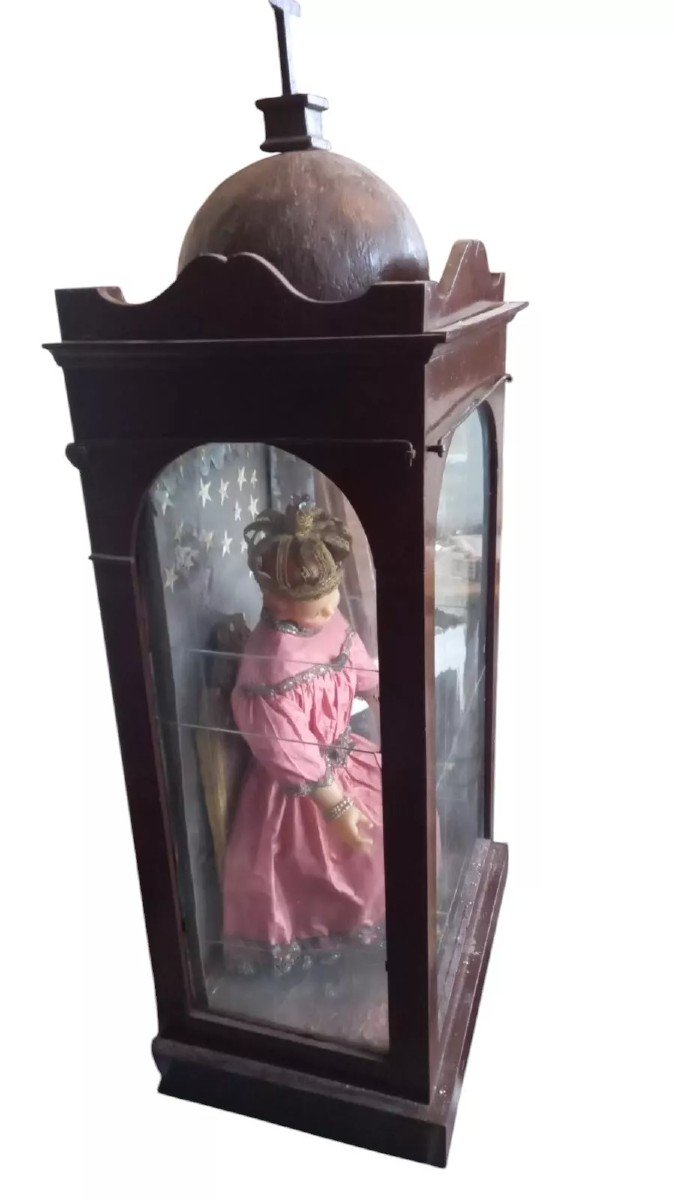 Grand Enfant Antique En Cire Avec Vitrine d'Origine-photo-4