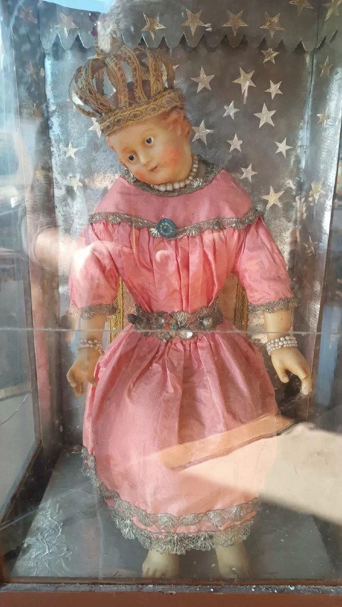 Grand Enfant Antique En Cire Avec Vitrine d'Origine-photo-5