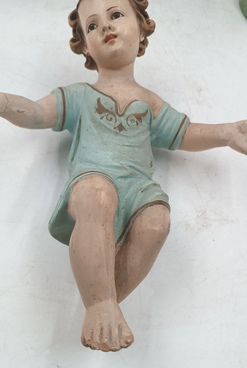 Statue De Crèche En Plâtre Peint Grand Enfant Jésus Aux Yeux De Verre De La Fin Du 19e Siecle-photo-1