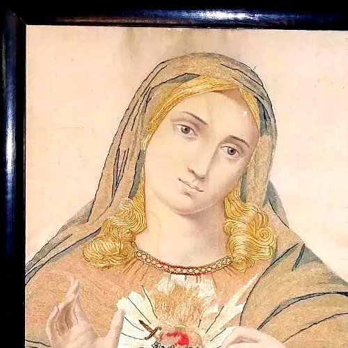 Ancient Madonna - On Silk Completely Sewed In Silk-photo-3