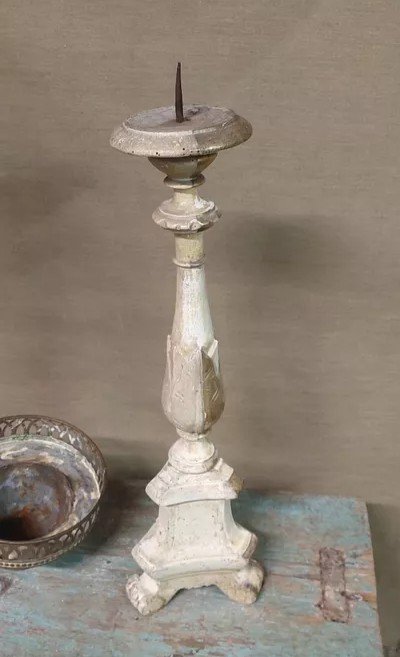 Candlestick Wood 18th Century Gilded Silver Mecca Original-photo-3