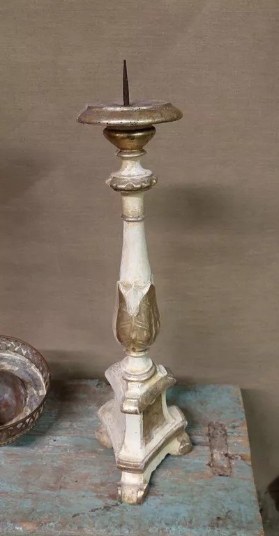 Candlestick Wood 18th Century Gilded Silver Mecca Original-photo-4