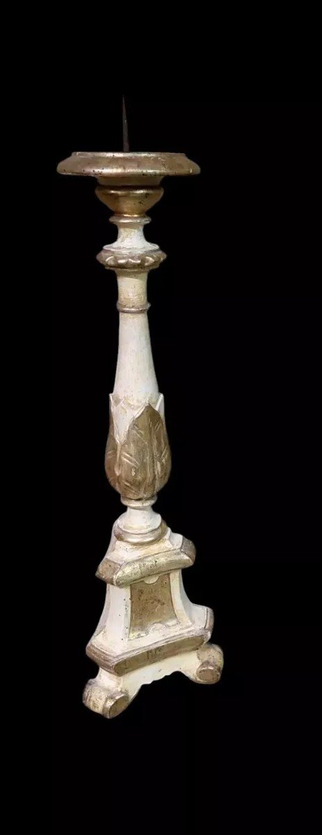 Candlestick Wood 18th Century Gilded Silver Mecca Original