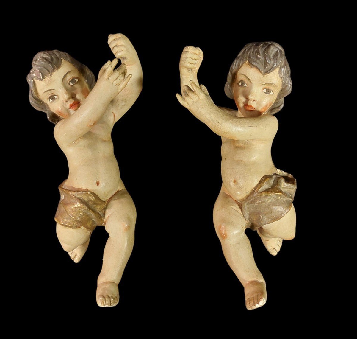 Paire d'Anges En Bois Polychrome XIXème