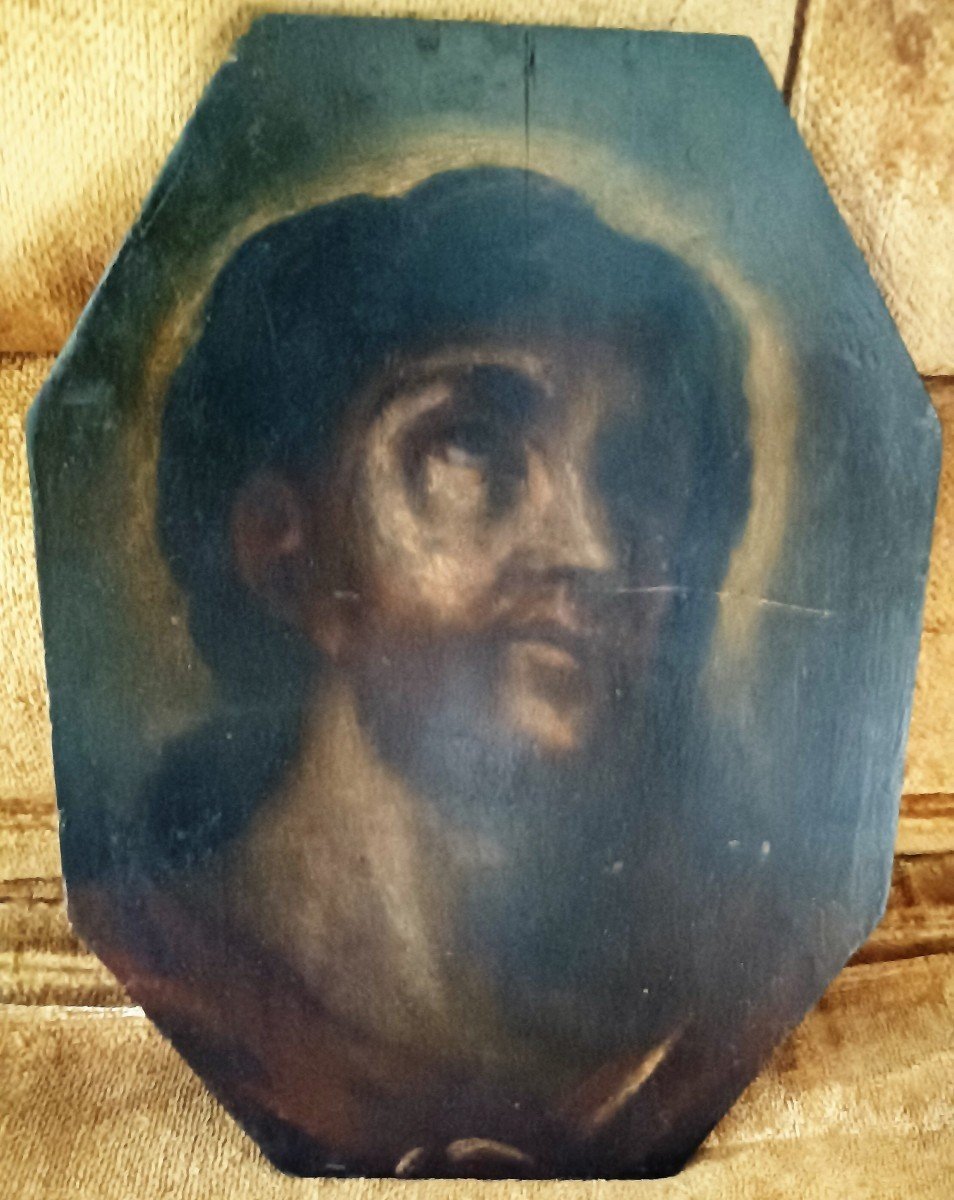 Peinture Sur Bois - Christ - Italie XVIIIe Siecle