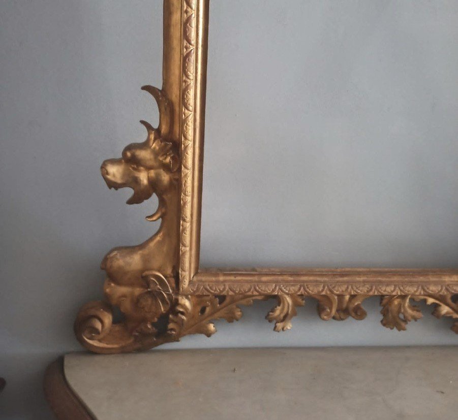 Imposante Console Avec Miroir - Bois Doré - Première Moitié Du XIXe Siècle - Toscane-photo-5