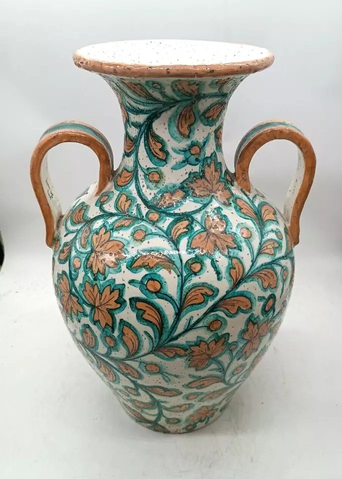 Large Majolica Vase With Handles From The 1930s/1950s, Ciulli Sesto Fiorentino Manufacture-photo-2