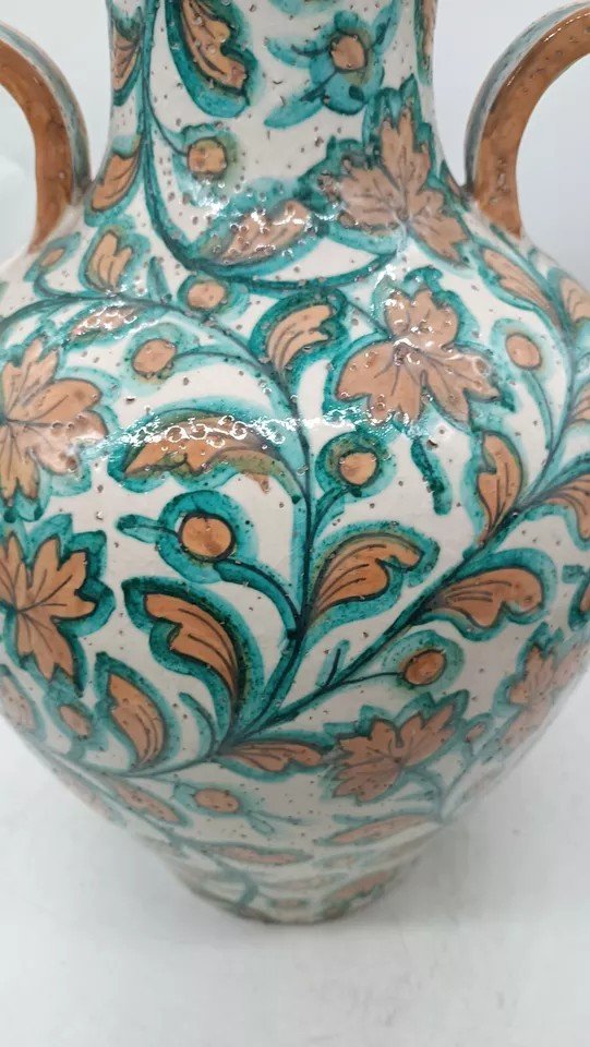 Large Majolica Vase With Handles From The 1930s/1950s, Ciulli Sesto Fiorentino Manufacture-photo-1