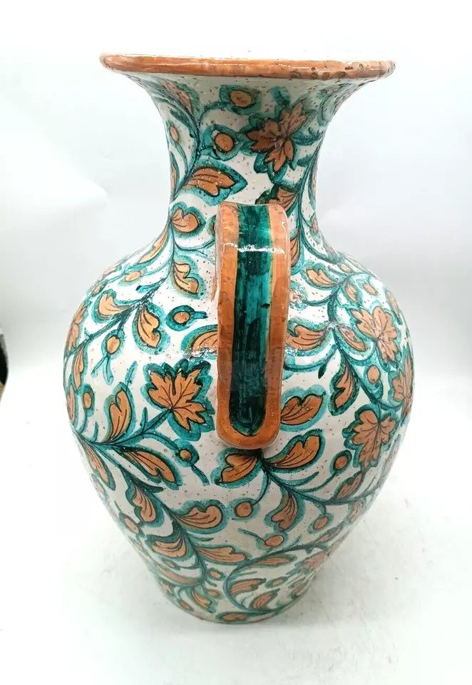 Large Majolica Vase With Handles From The 1930s/1950s, Ciulli Sesto Fiorentino Manufacture-photo-2