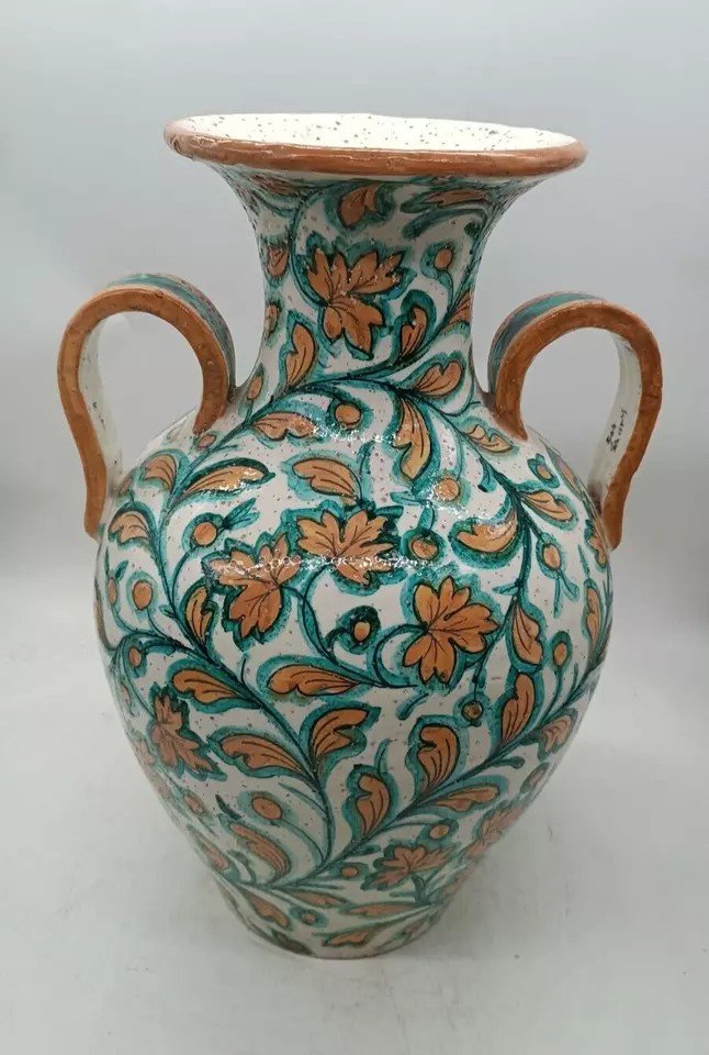 Large Majolica Vase With Handles From The 1930s/1950s, Ciulli Sesto Fiorentino Manufacture-photo-3