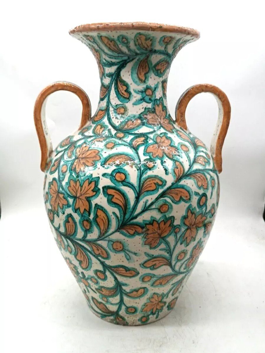 Large Majolica Vase With Handles From The 1930s/1950s, Ciulli Sesto Fiorentino Manufacture