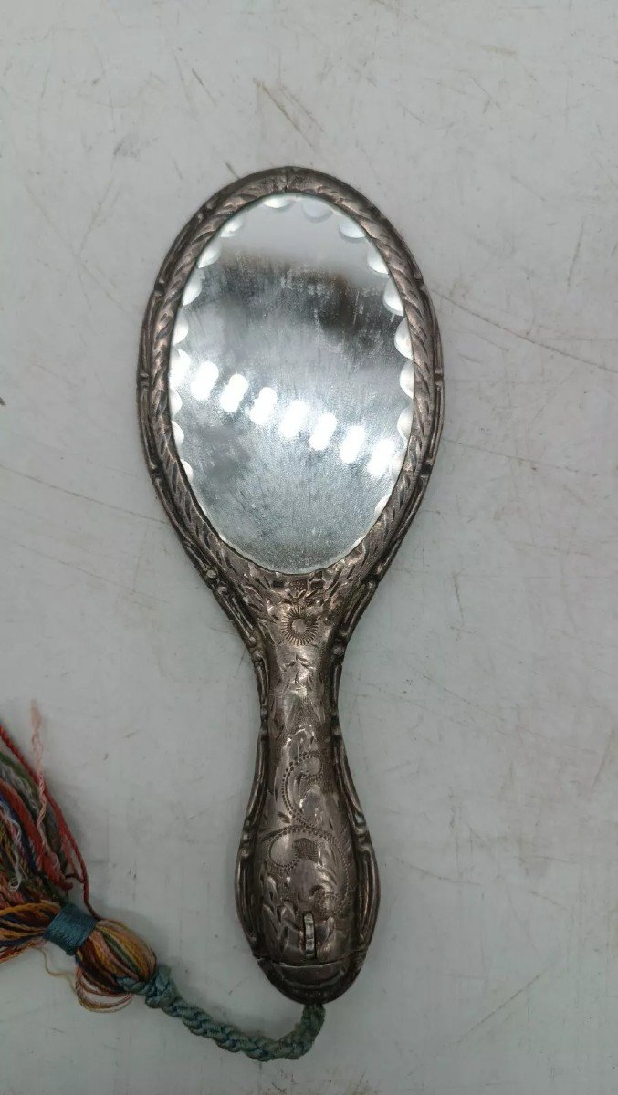 Antique 900 Silver Lipstick Mirror-photo-3