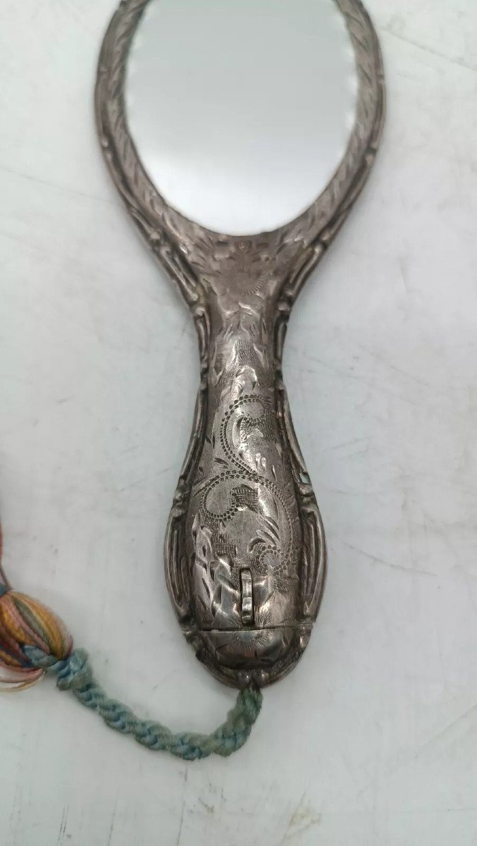 Antique 900 Silver Lipstick Mirror-photo-4