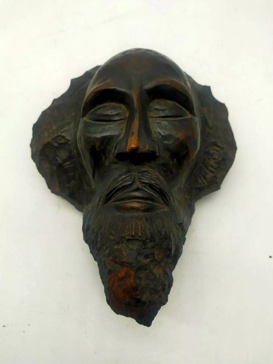 Antique 19th Century Wood Carved Head Sculpture-photo-4