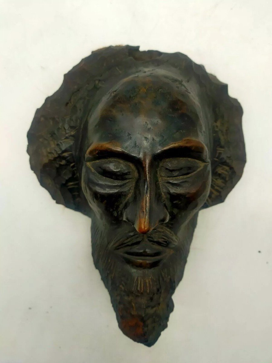 Antique 19th Century Wood Carved Head Sculpture-photo-1