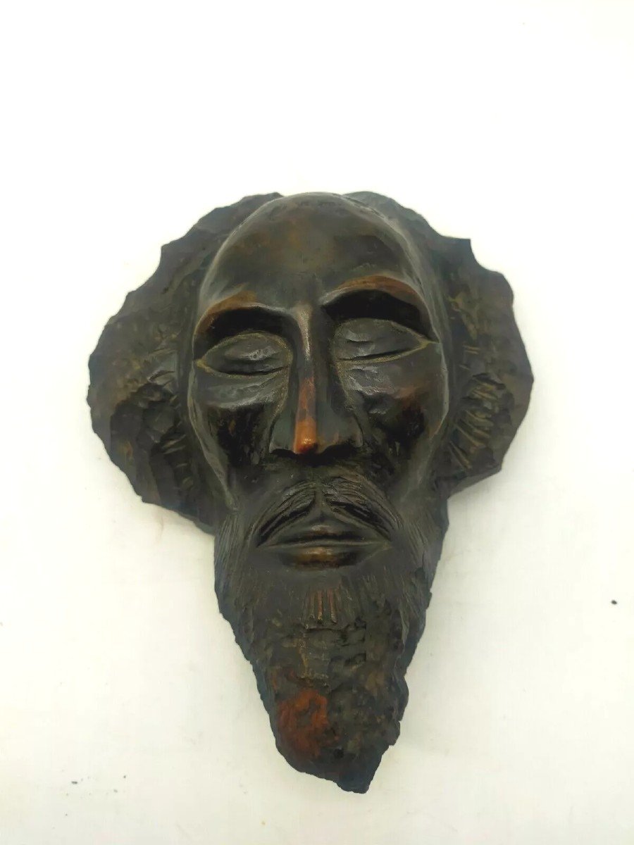 Antique 19th Century Wood Carved Head Sculpture