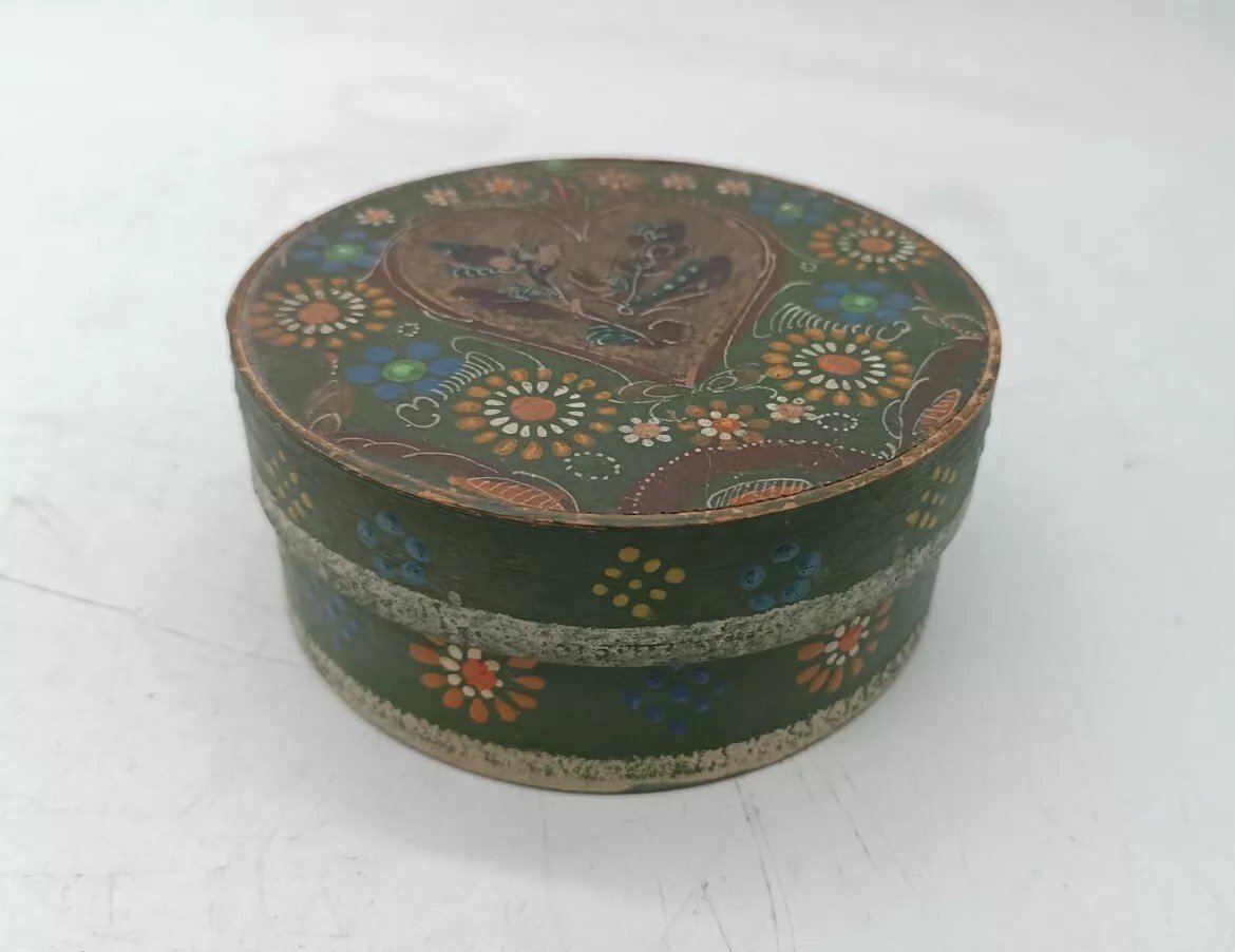 Antique Box Painted Tyrol 19th Century Spruce And Bent Beech