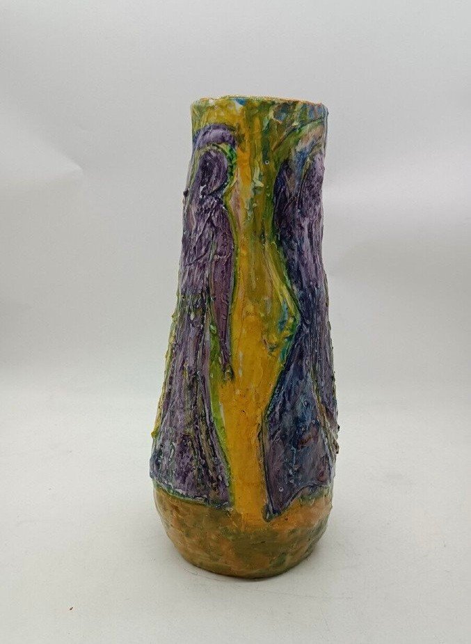 Figurative Art Majolica Vase Dated 1957 Signed Agostino Pastene Rapallo-photo-2