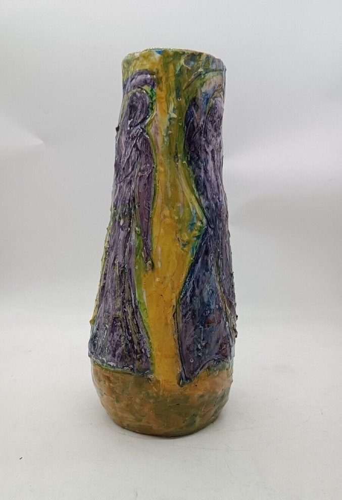 Figurative Art Majolica Vase Dated 1957 Signed Agostino Pastene Rapallo-photo-3