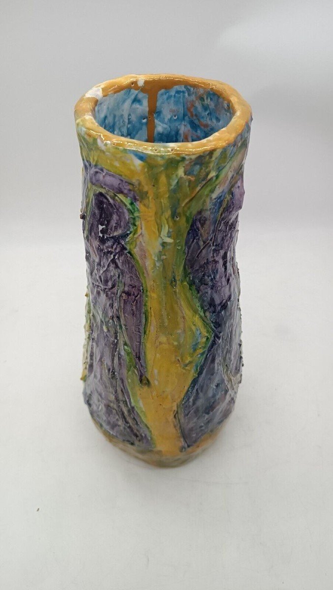 Figurative Art Majolica Vase Dated 1957 Signed Agostino Pastene Rapallo-photo-4