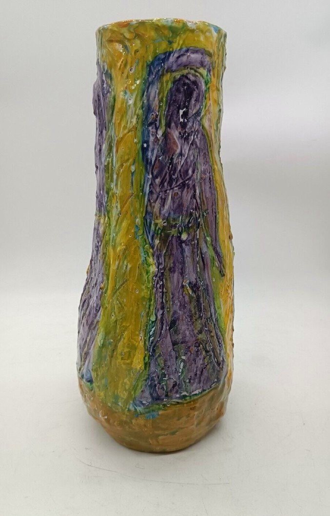 Figurative Art Majolica Vase Dated 1957 Signed Agostino Pastene Rapallo