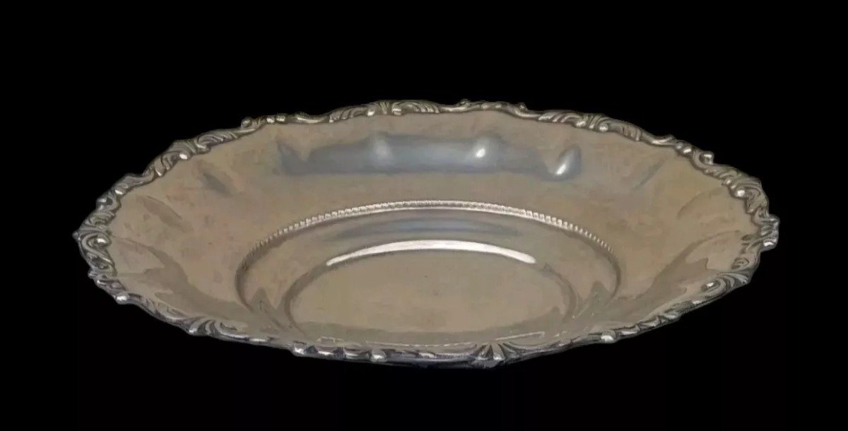 Bowl Centerpiece In Chiseled Punched Italian Vintage 800 Silver