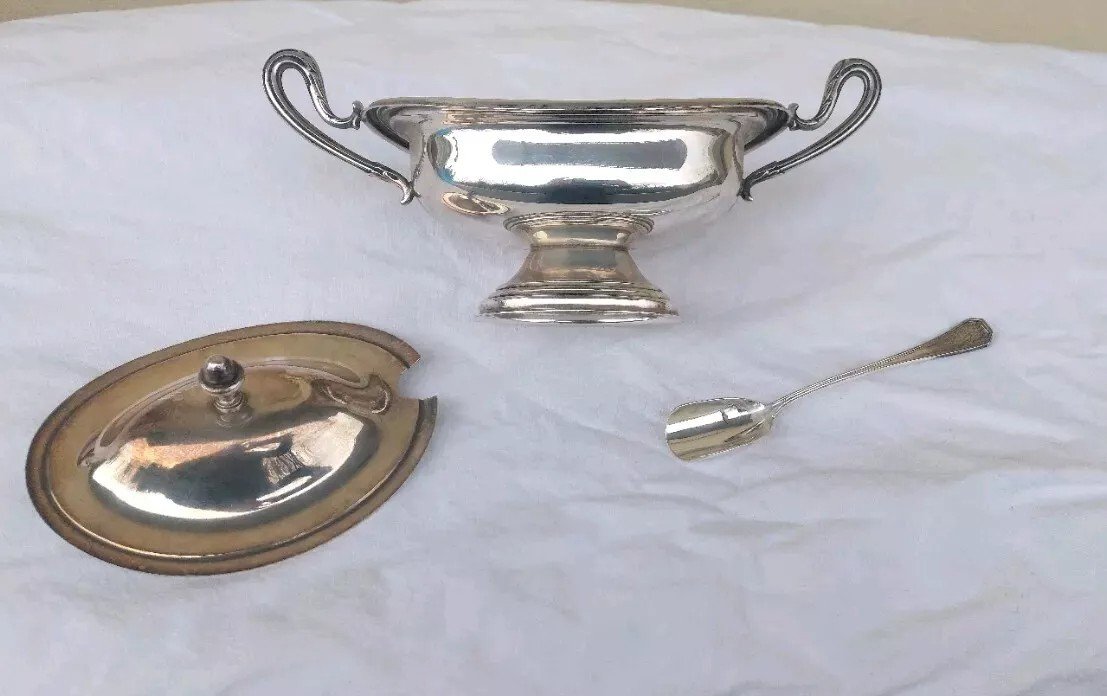 Vintage Silver Boat Gravy Boat Punch 800 I Italian Spoon-photo-1