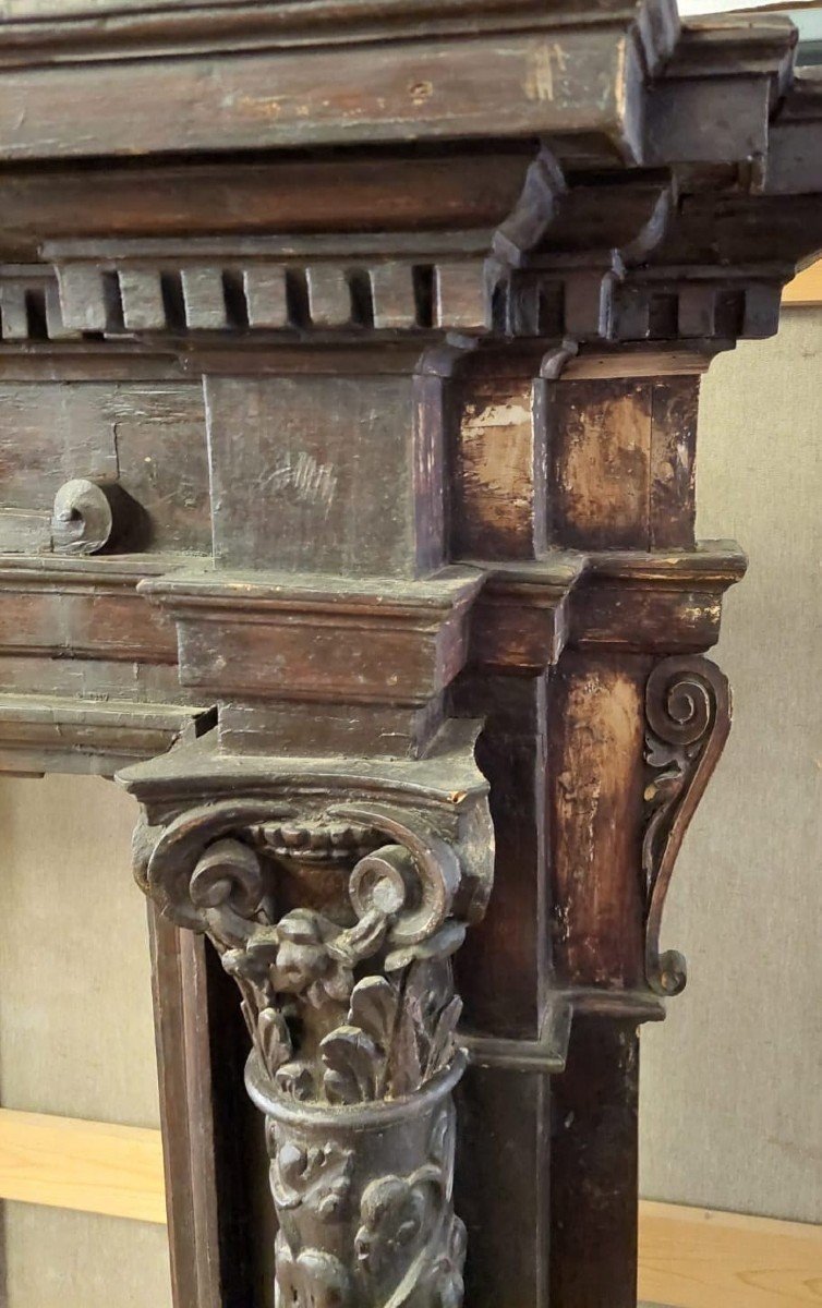 Large Fireplace Or Carved Frame In Renaissance Style, 17th Century Italy-photo-5