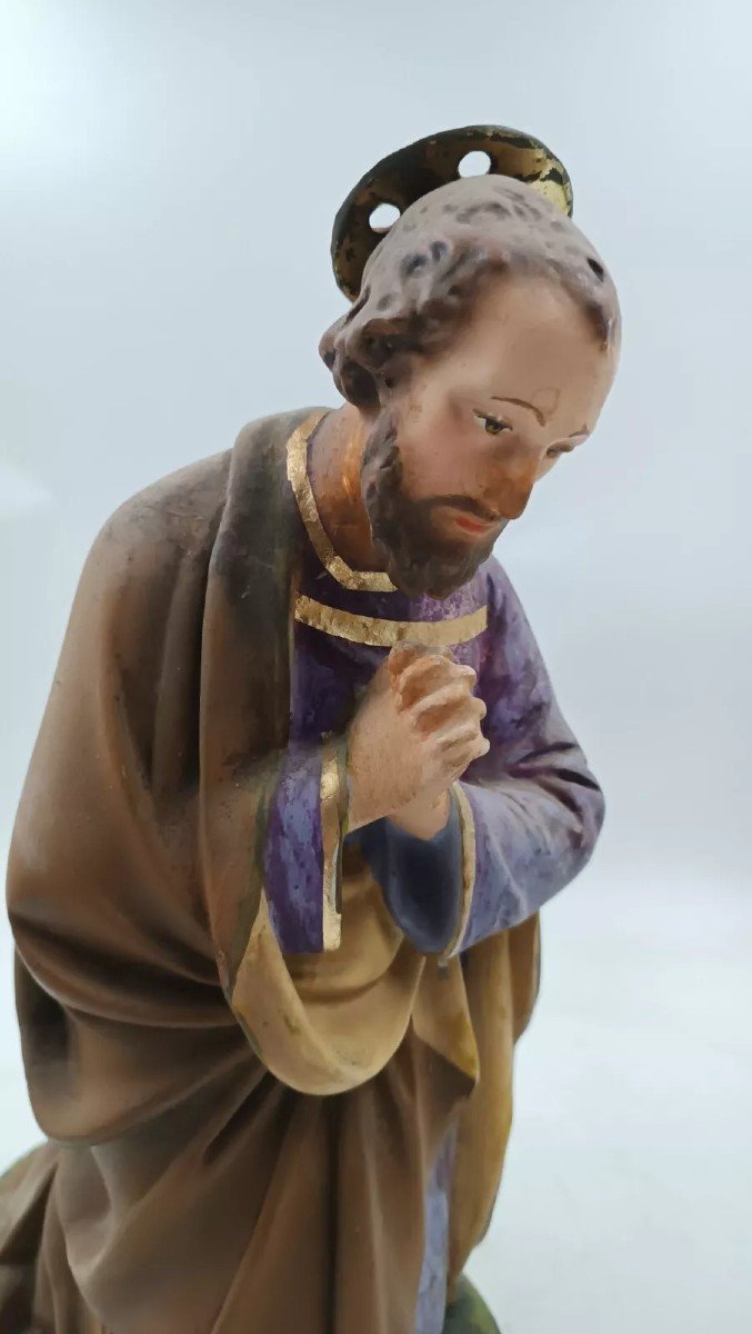 Large Painted Plaster Nativity Statue Of Saint Joseph From The Early 1900s-photo-1