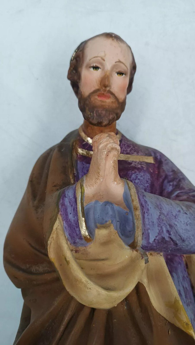 Large Painted Plaster Nativity Statue Of Saint Joseph From The Early 1900s-photo-2