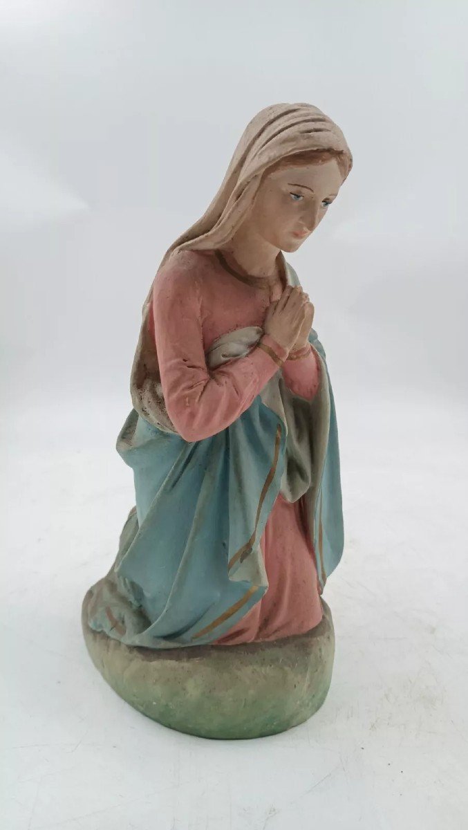 Painted Plaster Nativity Scene Statue Of The Virgin Madonna Mary From The Early 20th Century-photo-3