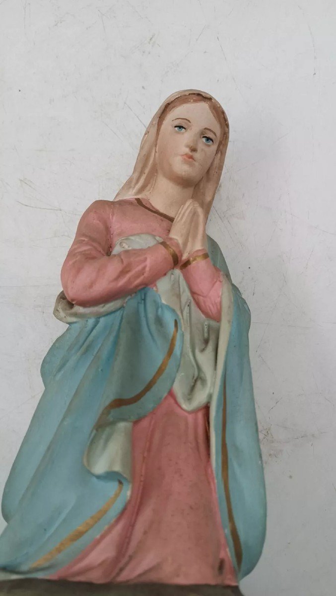 Statue De Crèche En Plâtre Peint De La Vierge Madonna Marie Du Début Du 20e Siècle-photo-2