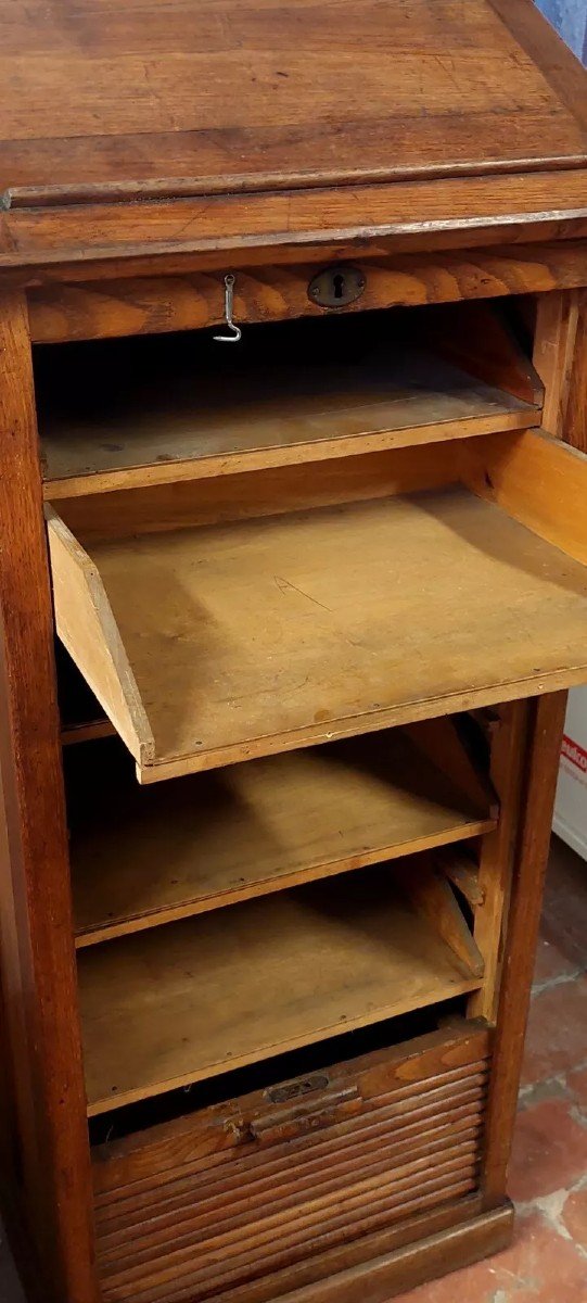 Old Office Furniture With Sliding Door, With Drawers And Writing Surface-photo-4