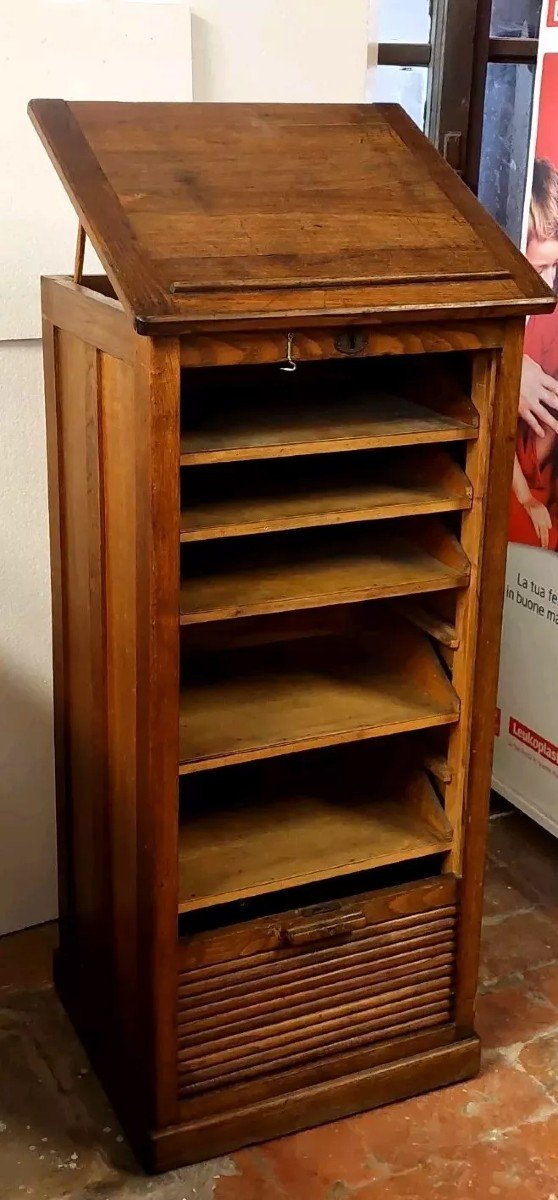 Old Office Furniture With Sliding Door, With Drawers And Writing Surface-photo-6