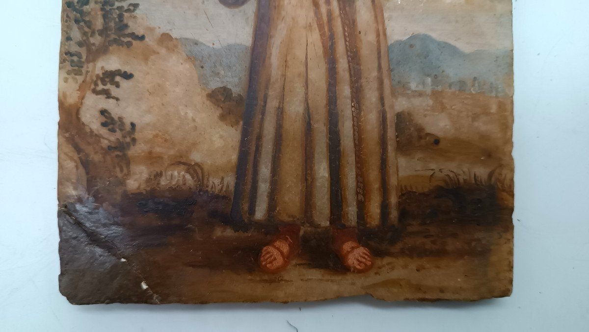 Ancient Painting On Alabaster 18th Century Italy, Saint Anthony Of Padua-photo-1