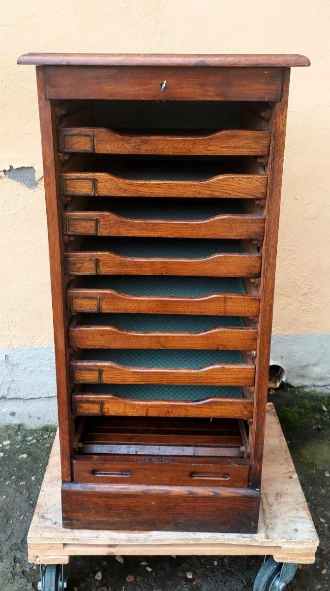 Small Furniture File File With Shutter Early 1900s Solid Oak-photo-2