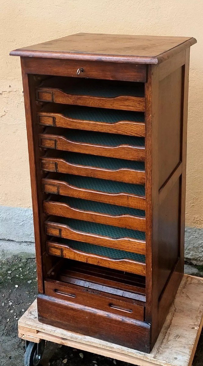 Small Furniture File File With Shutter Early 1900s Solid Oak-photo-1