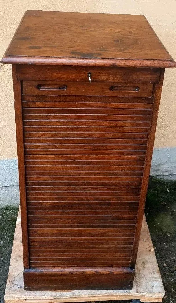 Small Furniture File File With Shutter Early 1900s Solid Oak-photo-3