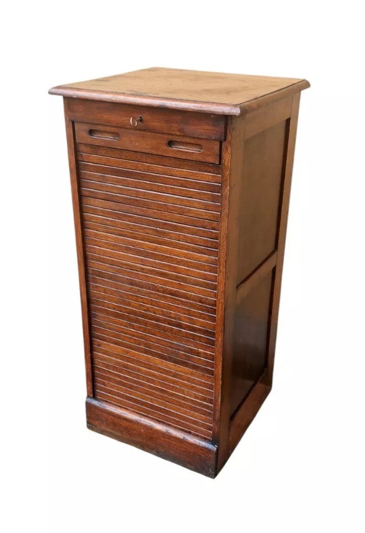 Small Furniture File File With Shutter Early 1900s Solid Oak