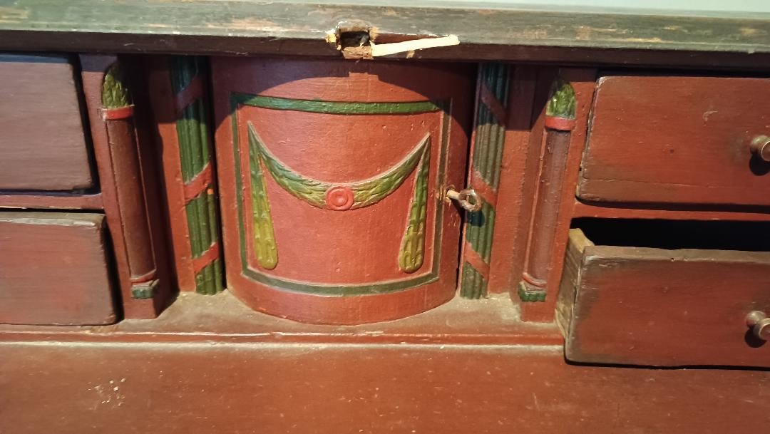 Secretary Cabinet, Small Flap Model Coin Cabinet Painted Late 18th Century-photo-3