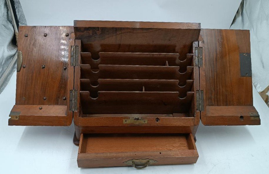 Antique 19th Century English Walnut Letter Holder-photo-2