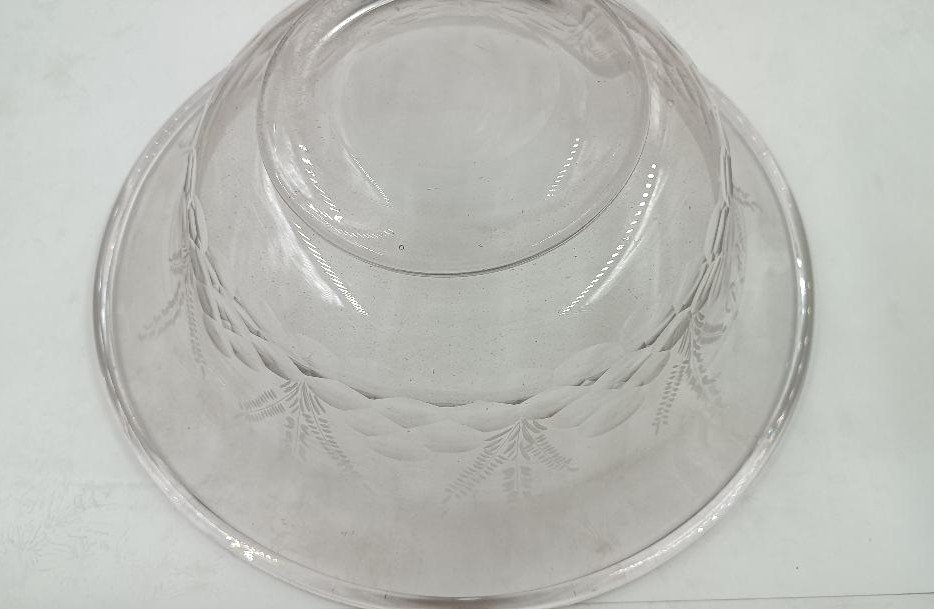 Large Antique Engraved Glass 19th Century Basin Tray With Jug-photo-4